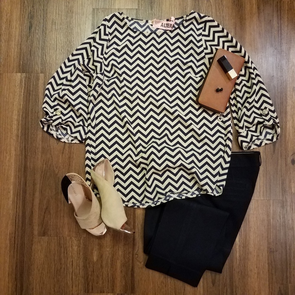 Navy and Tan Everly Blouse